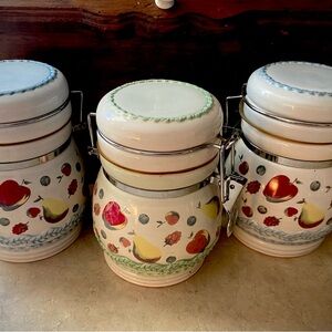 Vintage Kitchen Decorative Fruit Canisters Set Apple Pears Cottagecore Farmhouse